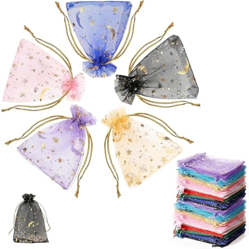 MDUPPE Organzasäckchen 100 Stück 7x9cm, 5 Farben Organzabeutel mit Kordelzug, Mond Stern Schmucksäckchen als Geburtstag Hochzeit Partys Bonbonsbeutel, Schmuckbeutel, Schutzbeutel, Geschenkbeutel MDUPPE Organzasäckchen 100 Stück 7x9cm, 5 Farben Organzabeutel mit Kordelzug, Mond Stern Schmucksäckchen als Geburtstag Hochzeit Partys Bonbonsbeutel, Schmuckbeutel, Schutzbeutel, Geschenkbeutel von MDUPPE