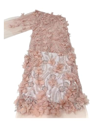 3D-Spitzenstoff mit Rosen, Spitzennetz mit Perlen, Spitzenstoff für Hochzeit, Hellrosa von MDYTPT