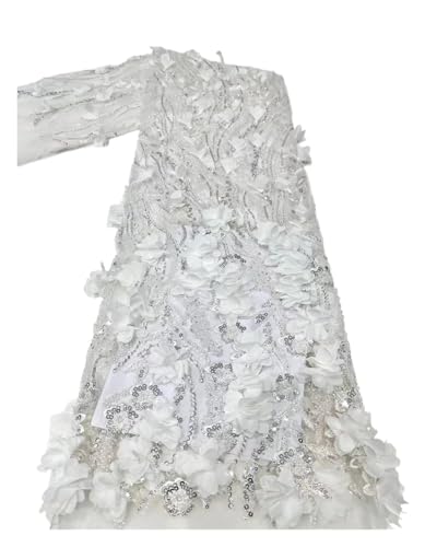 3D-Spitzenstoff mit Rosen, Spitzennetz mit Perlen, Spitzenstoff für Hochzeit (weiß) von MDYTPT