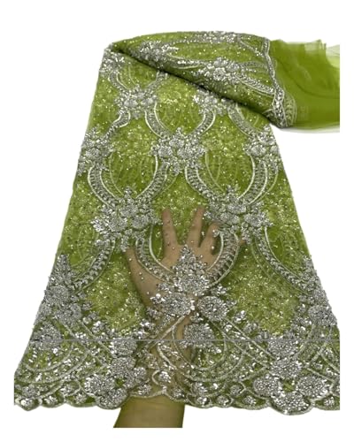 Hochzeitsfeier, luxuriöser Tüll, Stickerei, Pailletten für Damen, Nähen mit Strasssteinen, Partykleider, Grün, 4,5 m, Netz-Spitzenstoff (Farbe 2) von MDYTPT