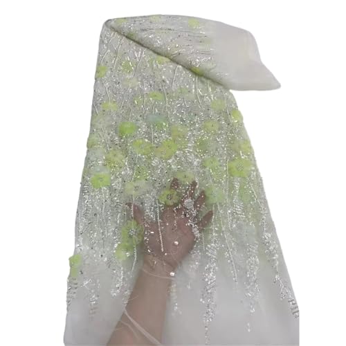 Hochzeitskleid-Stoff, bestickt, Perlenspitzenstoff, Tüll, Spitzenstoff für Hochzeitskleid (Farbe 3) von MDYTPT