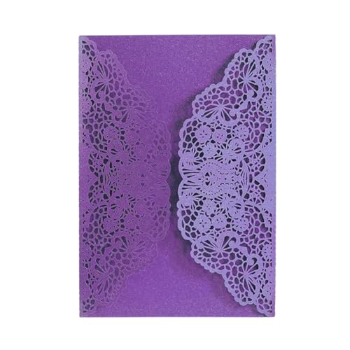 MDYTPT 25/50 Stück lasergeschnittene Hochzeitseinladungen, Spitzen-Blume, Business-Grußkarten, Geburtstag, Brautparty, Hochzeit, Party-Dekoration (nur violetter Einband, 25 Stück) von MDYTPT