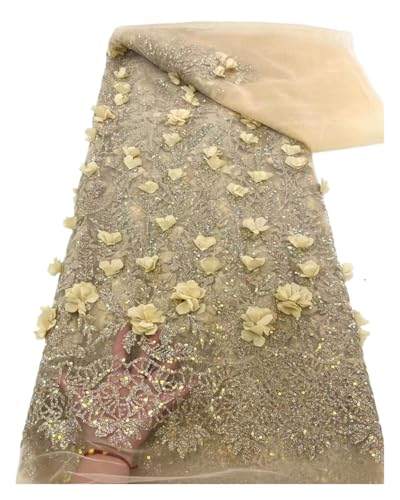 MDYTPT Hochzeitsfeier, luxuriöser 3D-Spitzenstoff, Tüll, Pailletten, Spitzenstoff, bestickte Applikation, Spitzenstoff für Kleider, Nähen (Farbe 01) von MDYTPT