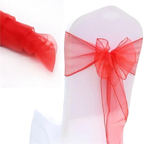 MDYTPT Stuhl-Schärpe für Bankett, Hochzeit, Party, Veranstaltung, Weihnachtsdekoration, transparenter Organza-Stoff, 18 x 275 cm, Stuhlknoten (rot), 100 Stück von MDYTPT