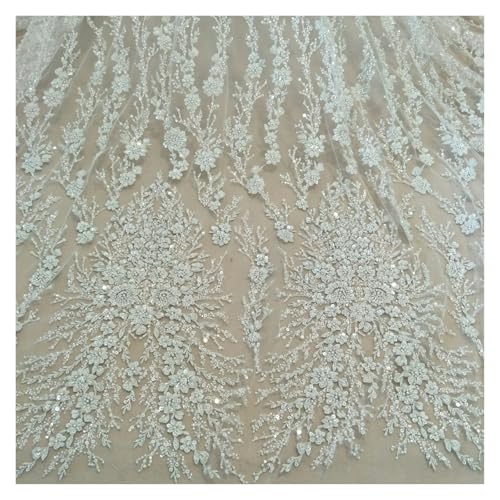 Modischer Spitzenstoff, silberfarben, 130 cm breit, Kleiderstoff, Paillettenstoff für Hochzeitskleid von MDYTPT