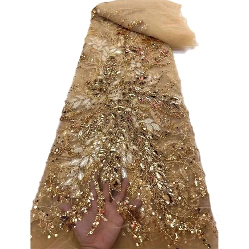 Perlen-Glitzer-Pailletten-Spitzenstoffe zum Nähen, Hochzeitskleid, Tüll, Spitze, Blumenstickerei (Farbe A) von MDYTPT