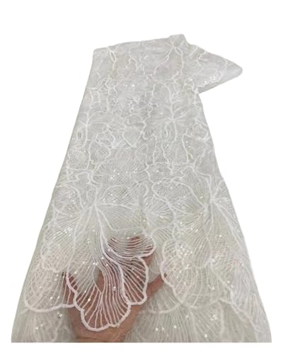 Spitzenstoff für Hochzeitskleid, Tüll, Pailletten, Spitzenstoff für Hochzeitskleid, Tüll, Milchseide, Spitzenmaterial (Farbe 03) von MDYTPT