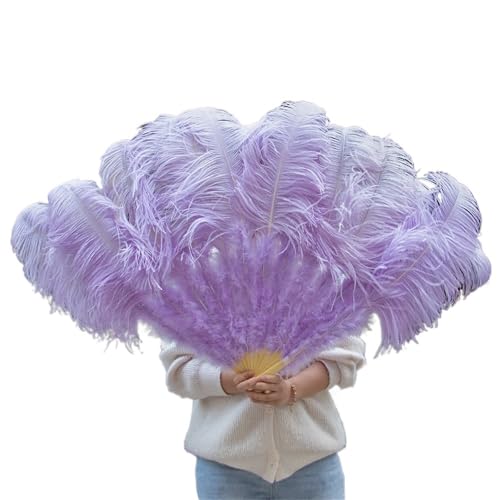 Straußenfeder-Fächer, 90 cm, 13 Knochen, Bühnenshow, Performance, Tanzrequisiten, Gefieder-Fächer, faltbar, mit Bastel-Fächerfeder (Hellviolett, 1 Stück) von MDYTPT