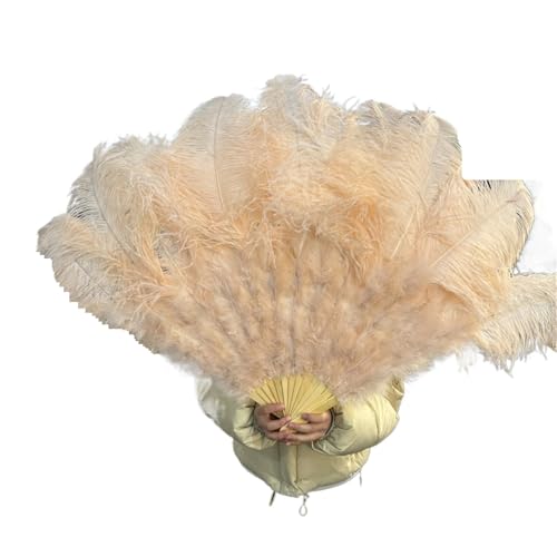 Straußenfeder-Fächer, faltbar, Weiß, 2 Stück, für Partys, Bühnenshow, Requisiten, 100 cm, 130 cm (Champagner, 100 cm) von MDYTPT