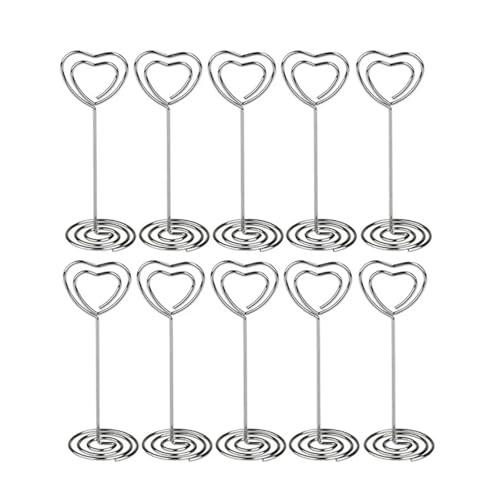 Tischkartenhalter in Herzform, Tischnummern, Namen, Tischkartenhalter, Ständer, Bild, Memo, Notiz-Clips, Hochzeit, Geburtstag, Party, Event, Dekorationen (Silber), 10 Stück von MDYTPT