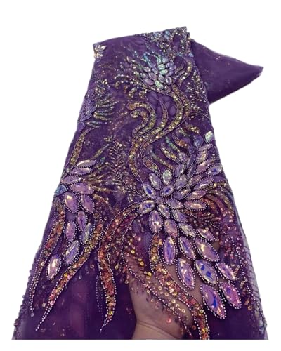 Tüll Pailletten Perlen Spitze Stoff Bräutigam Stickerei Tüll Spitze Stoff für Braut Hochzeit (Farbe 01) von MDYTPT