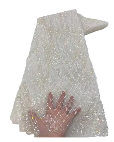 Tüll-Spitzenstoff für Hochzeit, Party, Pailletten, Perlenstickerei, Bräutigam, Braut, Tüll, Spitzenstoff für Hochzeit (Farbe 08) von MDYTPT