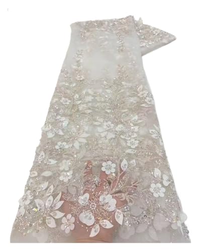 Tüll-Spitzenstoff für Hochzeiten, 3D-Blumen-Pailletten, Stickerei-Perlen, Tüll-Spitzenstoff für Partykleid (Farbe: 3) von MDYTPT