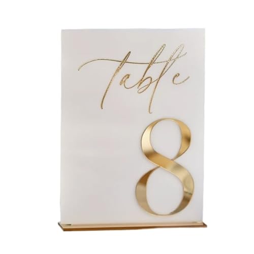 Weißes 3D-Goldspiegel-Tischnummern, Hochzeits-Tischschild mit Ständer, Tischdekoration (Tabelle 1–15) von MDYTPT