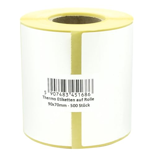 MD Labels Weiße Thermo etiketten auf Rolle 90x70 mm - 500 Stück - permanent haftend, für Barcode, weiße Klebeetiketten zur Beschriftung von MDlabels