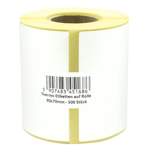 MDlabels Weiße Thermo etiketten auf Rolle 90x70mm 500 Stück - permanent haftend, für Barcode, weiße Klebeetiketten zur Beschriftung Thermische etiketten von MD Labels