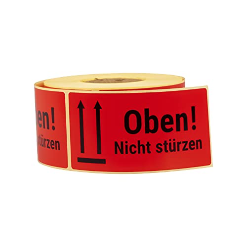 MDlabels Warnetiketten auf rolle 100x50mm 500 Stück Oben Nicht stürzen- Not to be dropped - 500 Versandaufkleber - für Versand von Paketen Pfeile Symbol hier oben von MDlabels