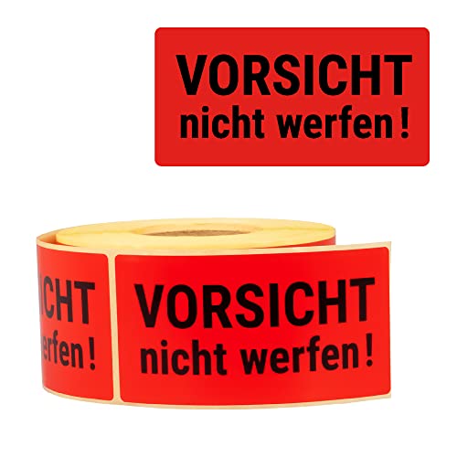 MDlabels Warnetiketten auf rolle 100x50mm – 500 – Vorsicht Nicht werfen – Versandaufkleber - selbstklebendes Papier - Leuchtrot stark haftend - Versandhinweis Haftetiketten von MDlabels