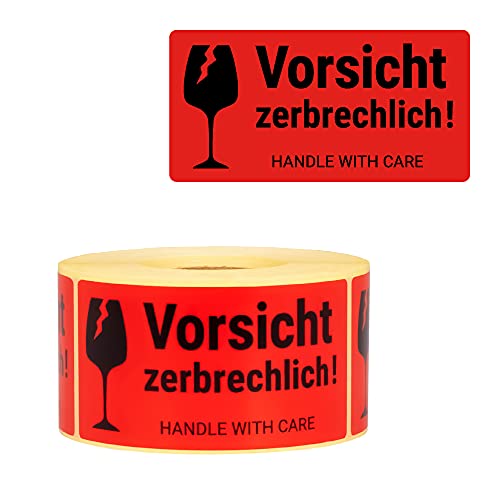 MD Labels Warnetiketten auf rolle 100x50mm 500 Stück Vorsicht zerbrechlich Handle with care Fragile Versandaufkleber Paketaufkleber Vorsicht Glas Aufkleber von MD Labels
