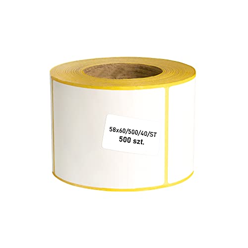 MDlabels Weiße Thermo Etiketten auf Rolle - 58x60 mm - 500 Stück - Hülse 40 mm - permanent haftend, für Barcodes, Waagenetiketten Thermische etiketten von MDlabels