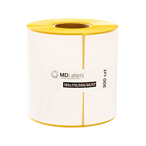 MDlabels Weiße Thermo etiketten auf Rolle - 100x170 mm - 300 Stück - Hülse 40 mm - permanent haftend, Versandetiketten, Thermische etiketten von MDlabels