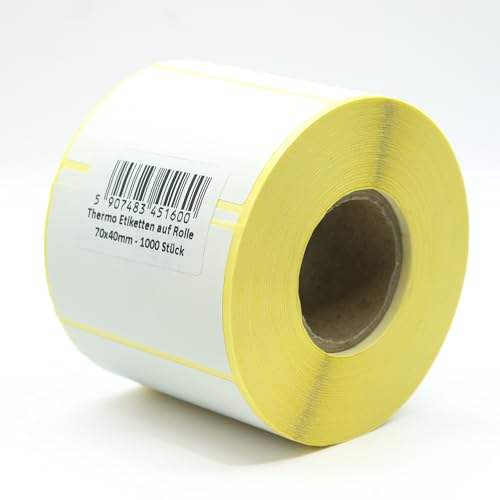 MDlabels Weiße Thermo etiketten auf Rolle 70x40mm 1000 Stück - permanent haftend, für Barcode, weiße Klebeetiketten zur Beschriftung Thermische etiketten von MD Labels