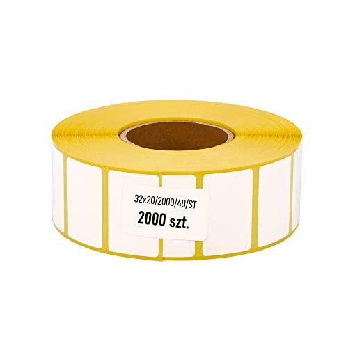 MDlabels Weiße Thermoetiketten auf Rolle - 32x20 mm - 2000 Stück - Hülse 40 mm - permanent haftend, für Barcodes von MD Labels