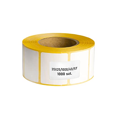 MDlabels Weiße Thermoetiketten auf Rolle - 35x25 mm - 1000 Stück - Hülse 40 mm - permanent haftend, für Barcodes von MDlabels