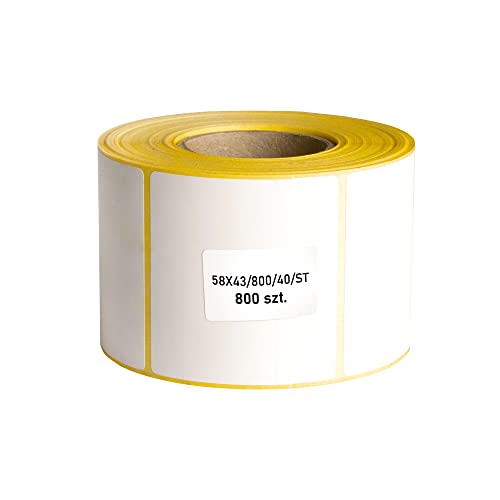 MDlabels Weiße Thermo etiketten auf Rolle 58x43mm 800 Stück - permanent haftend, für Barcode, Waagenetiketten weiße Klebeetiketten zur Beschriftung Thermische etiketten von MD Labels