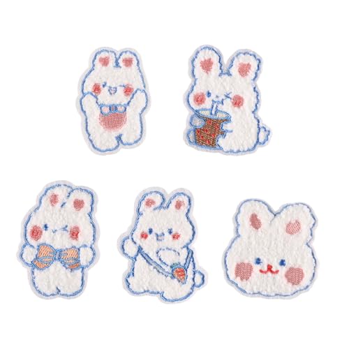 5 PCs Cartoon Kaninchen Bestickte Flecken Eisen Auf Flecken Tierreparaturflecken Auf Flecken Für Kleiderbeutel Jeans Nähen von MEAKTSMI
