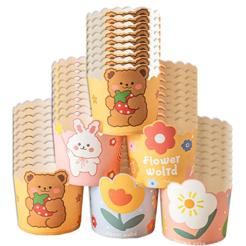 Packung Mit 50 Schönen Cartoon Cupcake Papet Cups Dekoration Für Backpartys Und Event Food Gradepaper Materialien von MEAKTSMI