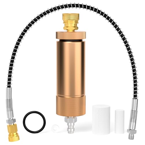 MEANLIN MEASURE 30Mpa Wasser-Öl-Abscheider mit flexiblem 20-Zoll-Federschlauch und 8MM & M10 Schnellverbindungs-Innengewinde-Mutterkopf für Hochdruck-Luftkompressor-Pumpe Gelb von MEANLIN MEASURE