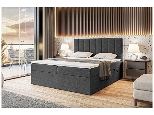 MEBLINI Boxspringbett mit Bettkasten - Gepolstert Doppelbett mit Matratze und Topper - Polsterbett mit Stauraum - Bett mit Kopfteil - Stauraumbett - Erling - 180x200 - H3/Dunkelgrau Webstoff MEBLINI Boxspringbett mit Bettkasten - Gepolstert Doppelbett mit Matratze und Topper - Polsterbett mit Stauraum - Bett mit Kopfteil - Stauraumbett - Erling - 180x200 - H3/Dunkelgrau Webstoff von MEBLINI