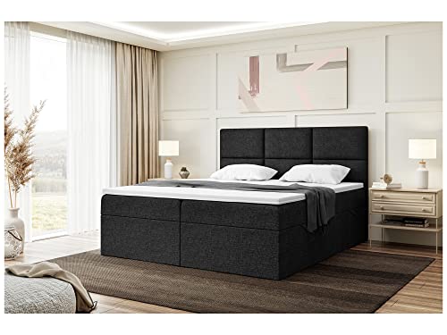MEBLINI Boxspringbett mit Bettkasten - Gepolstert Doppelbett mit Matratze und Topper - Polsterbett mit Stauraum - Bett mit Kopfteil - Stauraumbett - KYLIAN - 140x200 - H4/Schwarz Webstoff MEBLINI Boxspringbett mit Bettkasten - Gepolstert Doppelbett mit Matratze und Topper - Polsterbett mit Stauraum - Bett mit Kopfteil - Stauraumbett - KYLIAN - 140x200 - H4/Schwarz Webstoff von MEBLINI