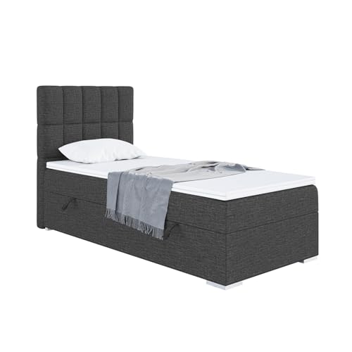 MEBLINI Boxspringbett mit Bettkasten - Gepolstert Einzelbett mit Matratze und Topper - Polsterbett mit Stauraum - Bett mit Kopfteil - Stauraumbett - Lukas - 80x200 Links - H3/Dunkelgrau Webstoff MEBLINI Boxspringbett mit Bettkasten - Gepolstert Einzelbett mit Matratze und Topper - Polsterbett mit Stauraum - Bett mit Kopfteil - Stauraumbett - Lukas - 80x200 Links - H3/Dunkelgrau Webstoff von MEBLINI