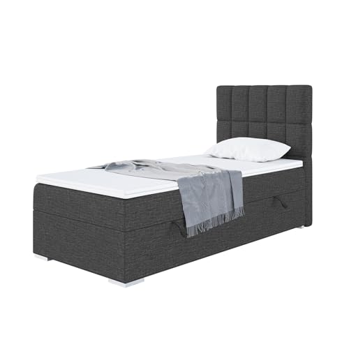 MEBLINI Boxspringbett mit Bettkasten - Gepolstert Einzelbett mit Matratze und Topper - Polsterbett mit Stauraum - Bett mit Kopfteil - Stauraumbett - Lukas - 80x200 Rechts - H3/Dunkelgrau Webstoff MEBLINI Boxspringbett mit Bettkasten - Gepolstert Einzelbett mit Matratze und Topper - Polsterbett mit Stauraum - Bett mit Kopfteil - Stauraumbett - Lukas - 80x200 Rechts - H3/Dunkelgrau Webstoff von MEBLINI