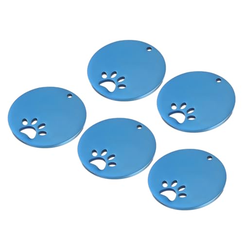 MECCANIXITY Hundepfotenmarken aus Metall, Stempel, 2,5 x 2,5 cm, blau, blanko, Hundemarken, DIY-Gravur, blanko, für Haustier-Erkennungsmarken, Anhänger, Dekoration, Bastelanhänger, 5 Stück von MECCANIXITY