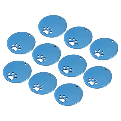 MECCANIXITY Hundepfotenmarken aus Metall, Stempel, 3 x 3 cm, blau, blanko, Hundemarken, DIY-Gravur, blanko, für Haustier-Erkennungsmarken, Anhänger, Dekoration, Bastelanhänger, 10 Stück von MECCANIXITY