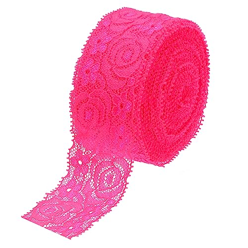 MECCANIXITY Spitzenborte, 9,1 m, 4,1 cm, Blumenmuster, elastische Spitzenbänder für Bastelarbeiten, Geschenkverpackungen, Dekoration, Hochzeit, Stirnbänder, leuchtendes Rot von MECCANIXITY