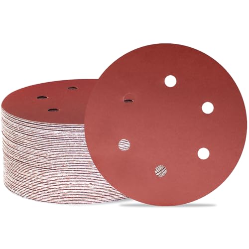 Meccion 150mm Schleifscheiben 50Stück Schleifscheiben Pads 6 Zoll 6 Löcher Klett-Schleifpapier für Exzenterschleifer (1200 Körnung) von MECCION