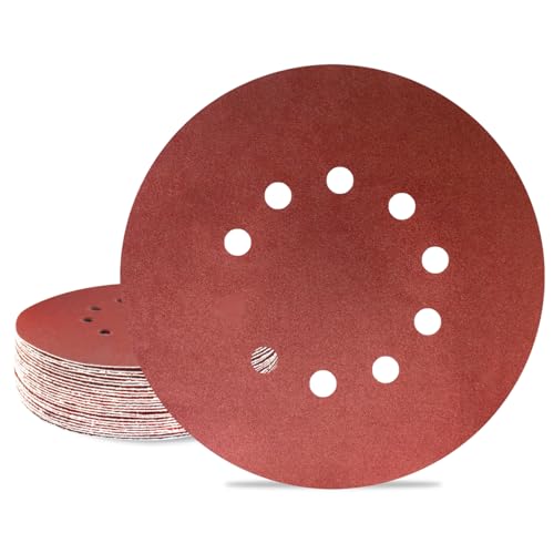 Meccion 225mm Schleifpapier Klett 25 Stück Schleifscheibe Körnung 10 Loch Rund Schleifpapier für Trockenbauschleifer Exzenterschleifer Schleifgiraffe (180 Körnung) von MECCION