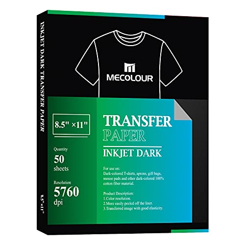 MECOLOUR Transferpapier zum Aufbügeln für Tintenstrahldrucker, 50 Blatt für dunkle Stoffe, 21,6 x 27,9 cm, A4, für T-Shirts, Taschen, Taschen für jeden Tintenstrahldrucker, langlebiges Transferpapier MECOLOUR Transferpapier zum Aufbügeln für Tintenstrahldrucker, 50 Blatt für dunkle Stoffe, 21,6 x 27,9 cm, A4, für T-Shirts, Taschen, Taschen für jeden Tintenstrahldrucker, langlebiges Transferpapier von MECOLOUR