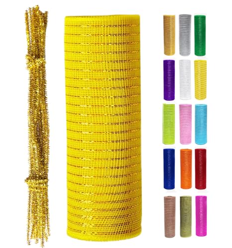 Gelbe metallische Deko-Mesh-Band, Rolle, 25,4 cm x 9,1 m, für Weihnachtsbaum, Kränze, Girlanden, Urlaubsdekorationen, Glitzerfolie, Geschenkverpackung, Handwerk Gelbe metallische Deko-Mesh-Band, Rolle, 25,4 cm x 9,1 m, für Weihnachtsbaum, Kränze, Girlanden, Urlaubsdekorationen, Glitzerfolie, Geschenkverpackung, Handwerk von MEDIANER