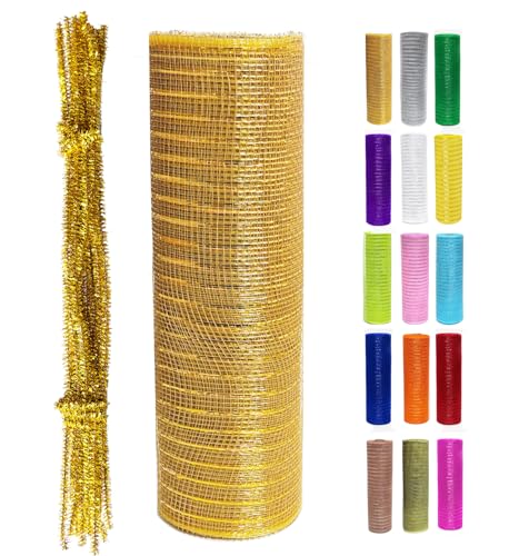 Goldmetallische Deko-Mesh-Band, Rolle, 25,4 cm x 9,1 m, für Weihnachtsbaum, Kränze, Girlanden, Urlaubsdekorationen, Glitzerfolie, Geschenkverpackung, Handwerk Goldmetallische Deko-Mesh-Band, Rolle, 25,4 cm x 9,1 m, für Weihnachtsbaum, Kränze, Girlanden, Urlaubsdekorationen, Glitzerfolie, Geschenkverpackung, Handwerk von MEDIANER