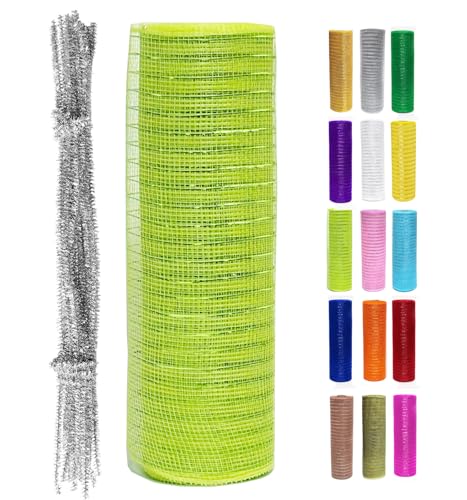 Metallic-Deko-Mesh-Band, Rolle, 25,4 cm x 9,1 m, für Weihnachtsbaum, Kränze, Girlanden, Urlaubsdekorationen, Glitzerfolie, Geschenkverpackung, Handwerk, Limettengrün Metallic-Deko-Mesh-Band, Rolle, 25,4 cm x 9,1 m, für Weihnachtsbaum, Kränze, Girlanden, Urlaubsdekorationen, Glitzerfolie, Geschenkverpackung, Handwerk, Limettengrün von MEDIANER