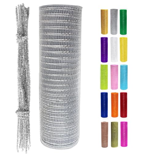 Silber-metallisches Deko-Mesh-Band auf Rolle, 25,4 cm x 9,1 m, für Weihnachtsbaum, Kränze, Girlanden, Urlaubsdekorationen, Glitzerfolie, Geschenkverpackung, Handwerk Silber-metallisches Deko-Mesh-Band auf Rolle, 25,4 cm x 9,1 m, für Weihnachtsbaum, Kränze, Girlanden, Urlaubsdekorationen, Glitzerfolie, Geschenkverpackung, Handwerk von MEDIANER