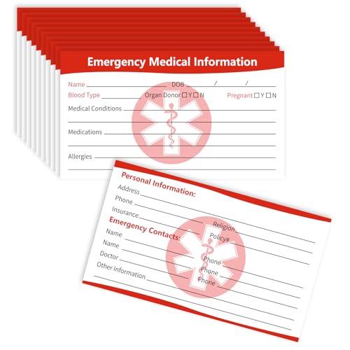MEDMAX Notfall-Kontaktausweise für medizinische Informationen, Notfall-Kontakt-Ausweise, medizinische Notfallkarte für Geldbörse, Handy, Tasche, Handtaschen, 10 Stück von MEDMAX