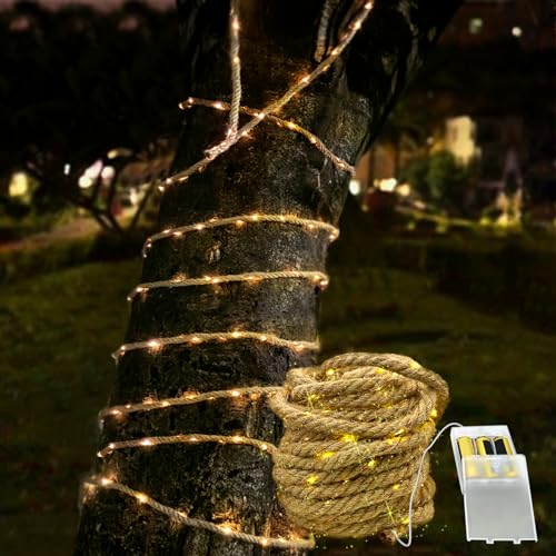 MEDOYOH 10M Seil Lichterkette im Innenbereich von 200 LED, Hanfseil Lichterkette Batterie Seil Licht Wasserdicht für Garten Terrasse Balkon Schaukel Stamm Dekor MEDOYOH 10M Seil Lichterkette im Innenbereich von 200 LED, Hanfseil Lichterkette Batterie Seil Licht Wasserdicht für Garten Terrasse Balkon Schaukel Stamm Dekor von MEDOYOH