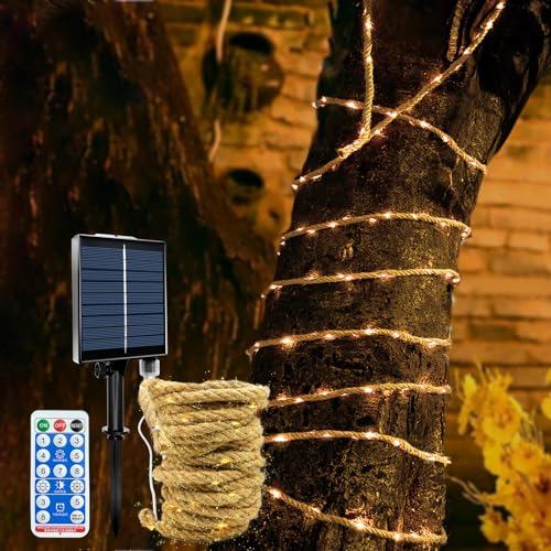 MEDOYOH 5M Solarseil Lichterkette mit 100 LEDs, Solar Hanfseil Lichterkette mit 8 Beleuchtungsmodi, Diming Adjust Timer Wasserdicht für Gartenterrasse Balkon Schaukel Stamm Dekor MEDOYOH 5M Solarseil Lichterkette mit 100 LEDs, Solar Hanfseil Lichterkette mit 8 Beleuchtungsmodi, Diming Adjust Timer Wasserdicht für Gartenterrasse Balkon Schaukel Stamm Dekor von MEDOYOH