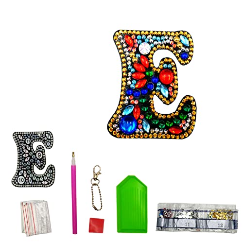 MEDOYOH Buchstaben E DIY Diamant Malerei Schlüsselanhänger, Retro Diamond Painting Schlüsselanhänger Beidseitig Aus Acryl, DIY Kunst Strass Diamant Malerei Kits für Anhänger Tasche Dekor Brosche von MEDOYOH